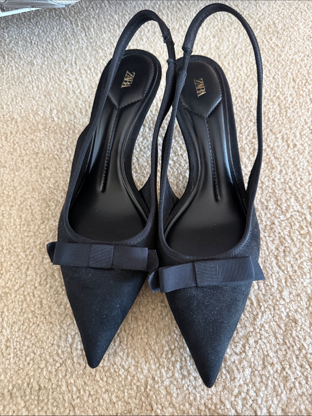 Zara Black Pointed Slingback Bow Flats